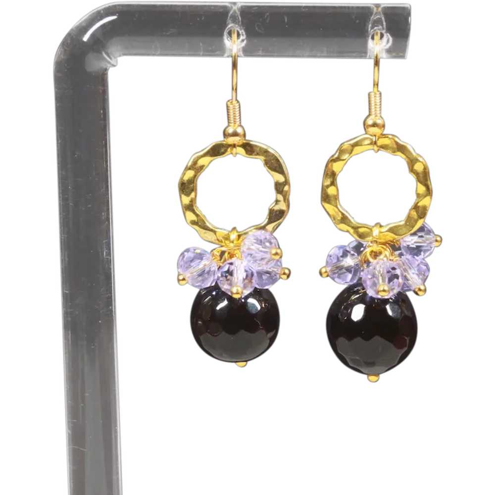 Lilac and black dangle earrings - Two color facet… - image 1