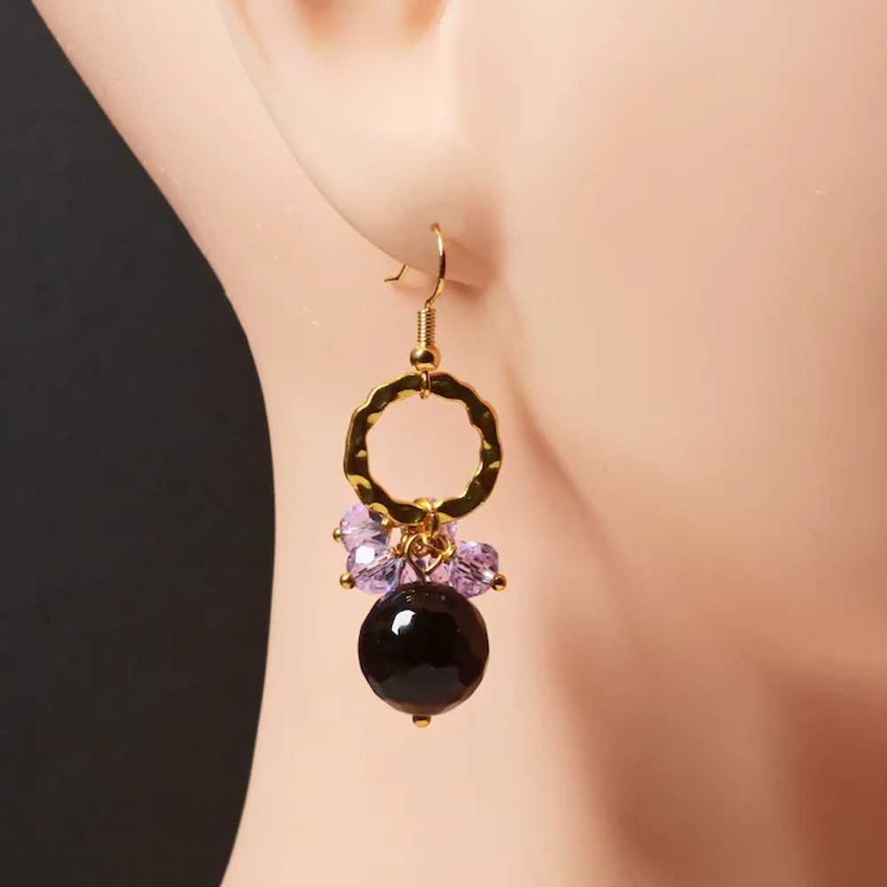 Lilac and black dangle earrings - Two color facet… - image 2