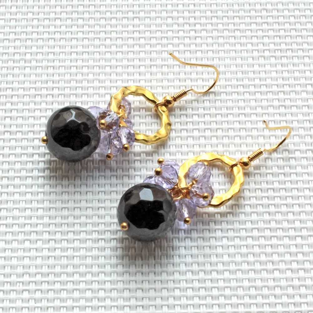 Lilac and black dangle earrings - Two color facet… - image 3