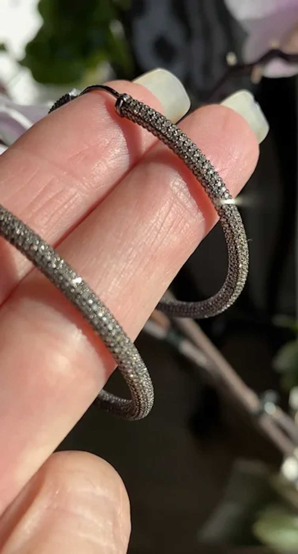 Blackened Sterling Silver Pave Diamond Hoop Earri… - image 2