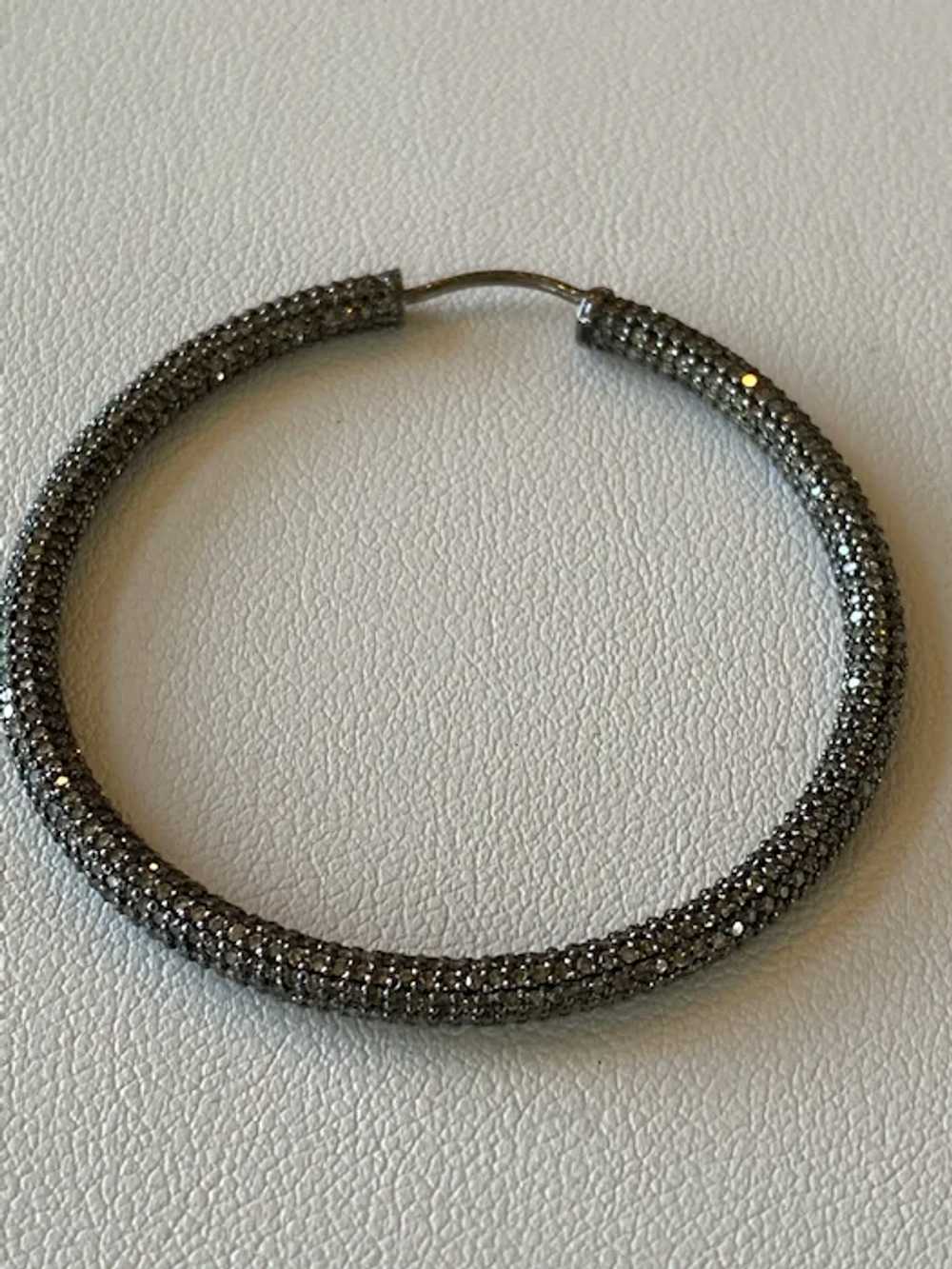 Blackened Sterling Silver Pave Diamond Hoop Earri… - image 3
