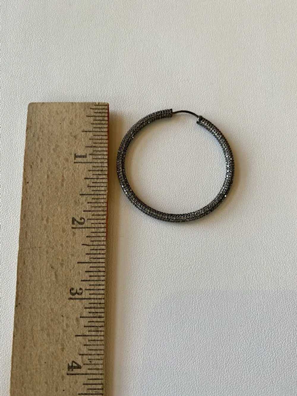 Blackened Sterling Silver Pave Diamond Hoop Earri… - image 4