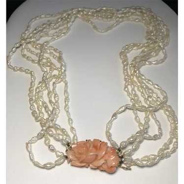 14kt Coral and Cultured Pearl Necklace