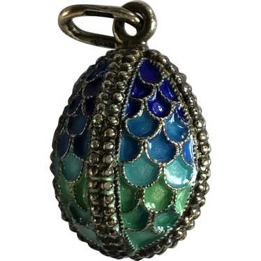 Sterling Silver Cloisonne Blue Green Enamel Russi… - image 1