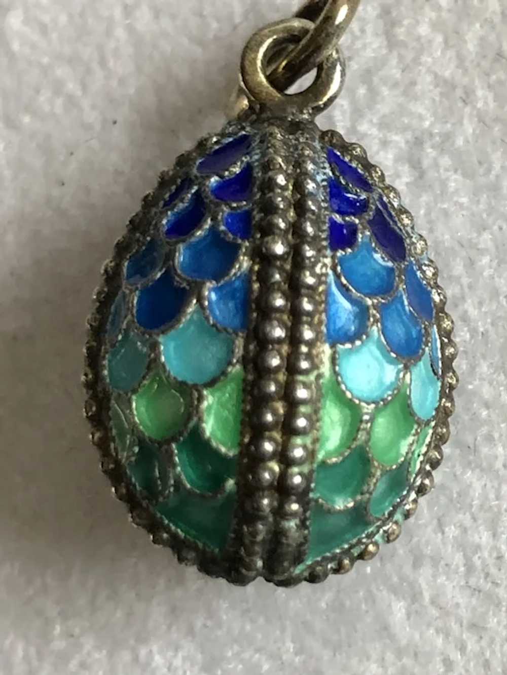 Sterling Silver Cloisonne Blue Green Enamel Russi… - image 2