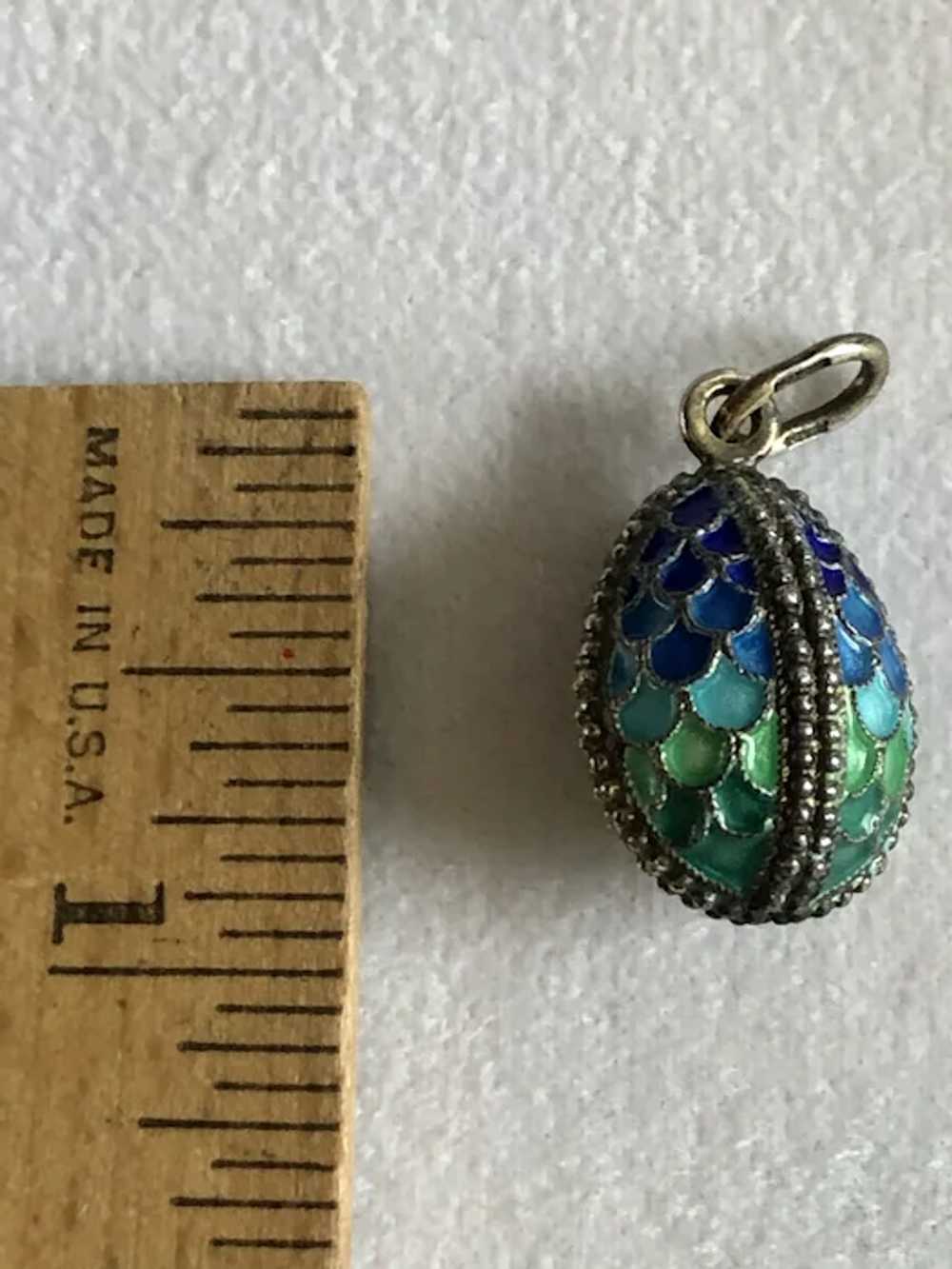 Sterling Silver Cloisonne Blue Green Enamel Russi… - image 4