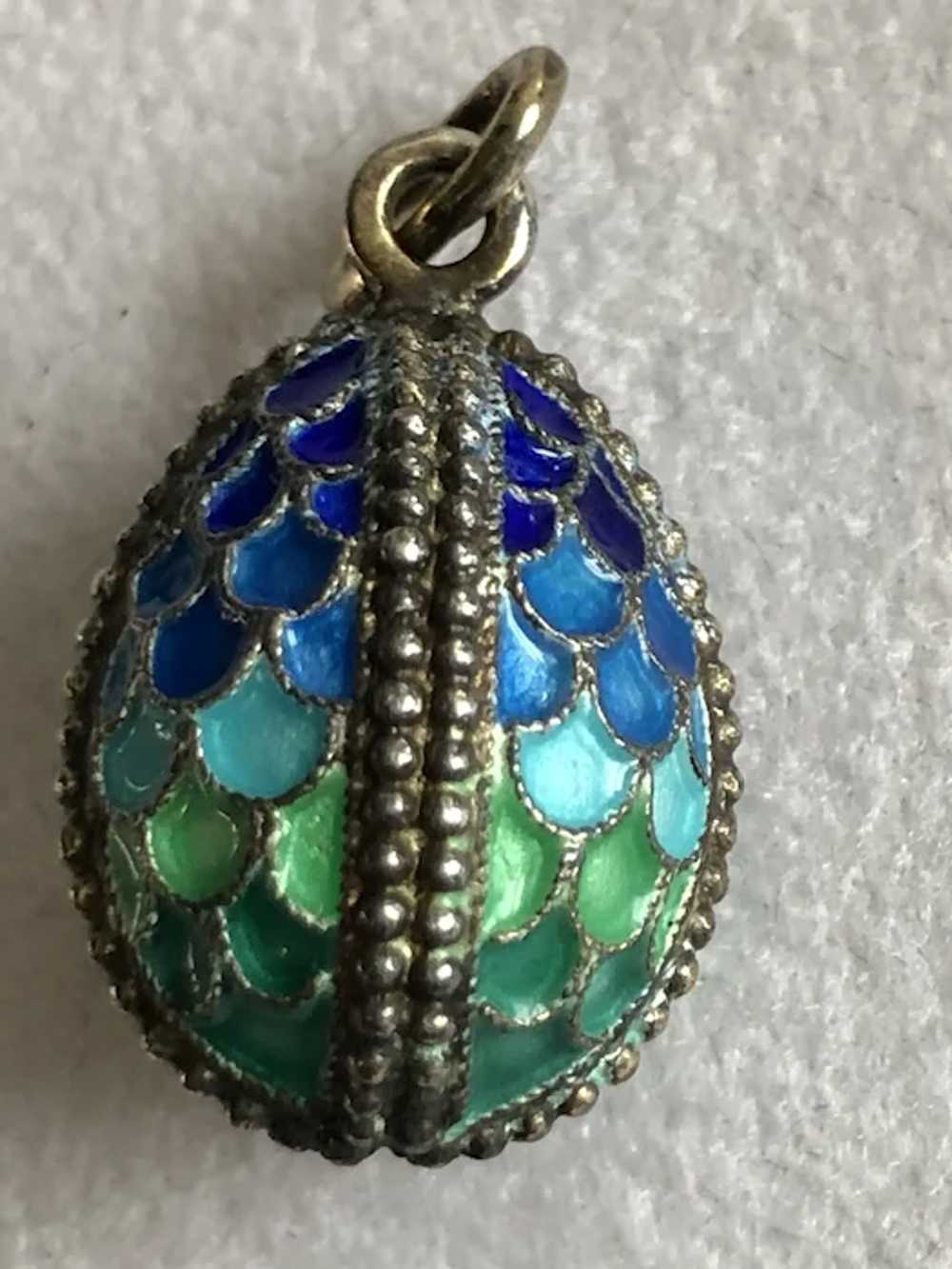 Sterling Silver Cloisonne Blue Green Enamel Russi… - image 5