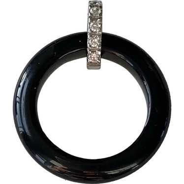 Sterling Silver Onyx and Crystal Pendant - image 1