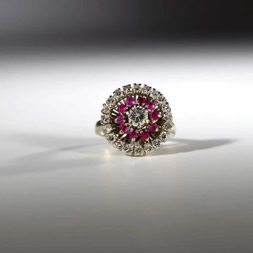 18k White Gold Diamond and Ruby Cluster Ring - image 2