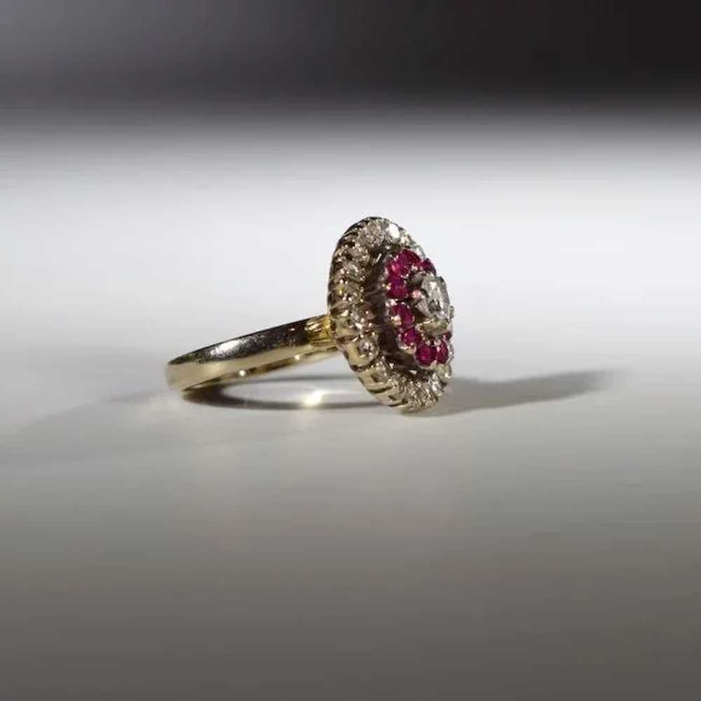 18k White Gold Diamond and Ruby Cluster Ring - image 3