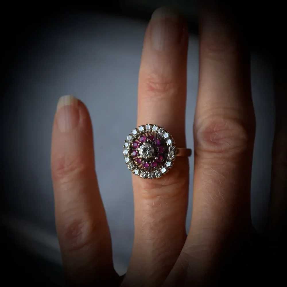18k White Gold Diamond and Ruby Cluster Ring - image 6