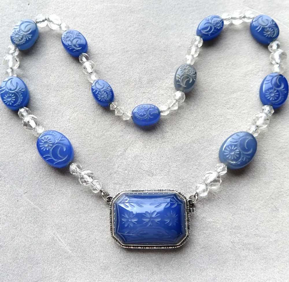Art Deco Carved Chalcedony Sterling Germany Neckl… - image 5