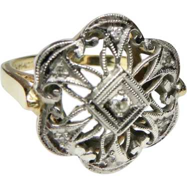 Antique Style Diamond 14K Filigree Ring - image 1