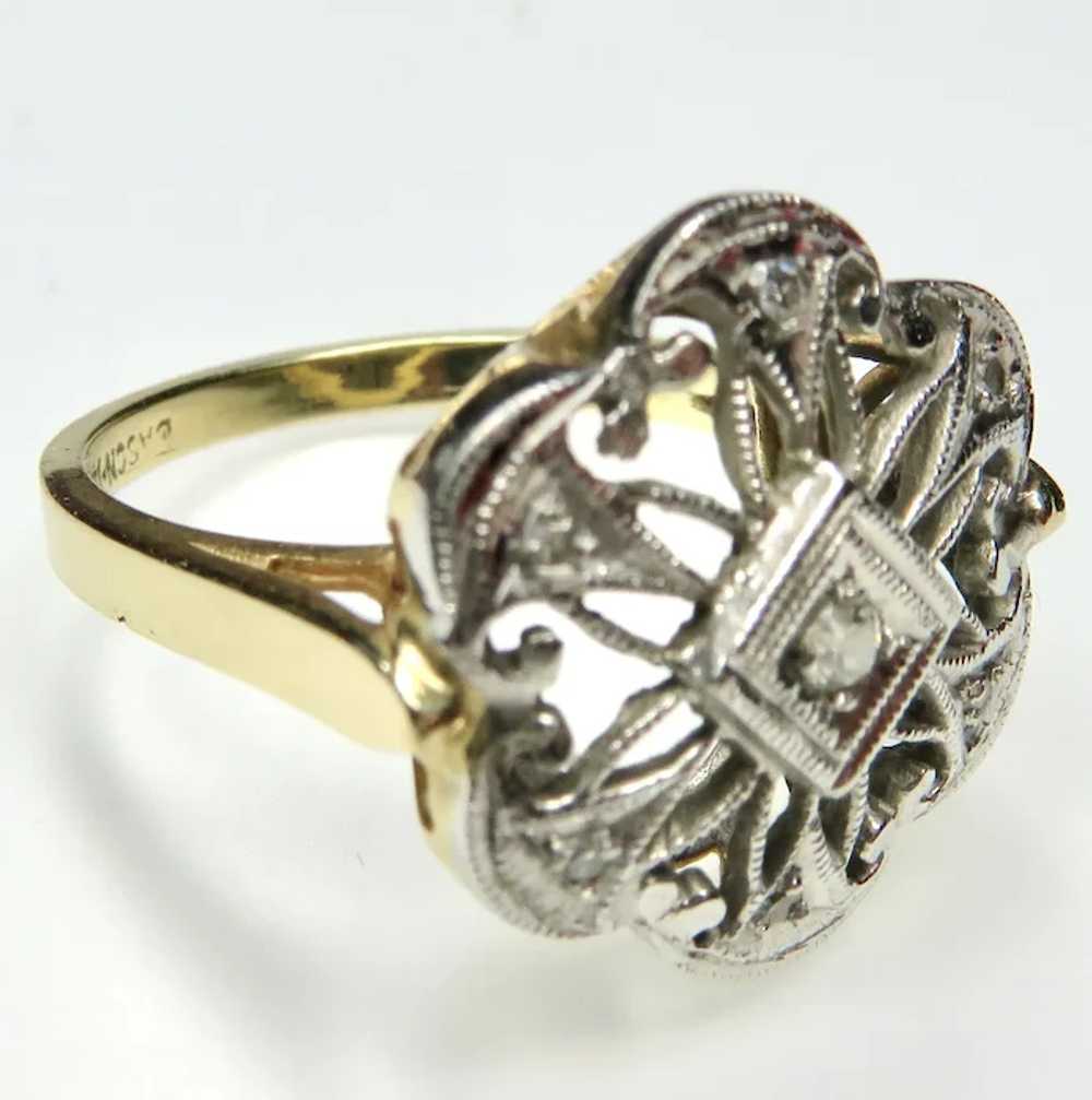 Antique Style Diamond 14K Filigree Ring - image 2