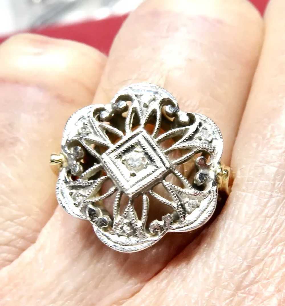 Antique Style Diamond 14K Filigree Ring - image 3