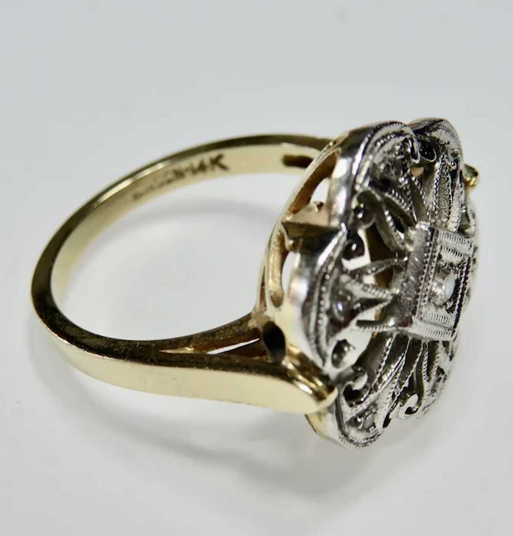 Antique Style Diamond 14K Filigree Ring - image 4