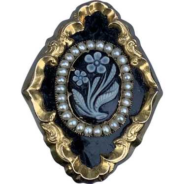 Mourning Jewelry, Memorial, Forget-Me-Not Brooch,… - image 1