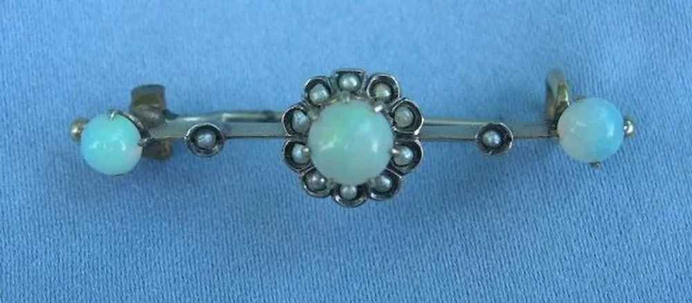 Bar Brooch, Opal and Pearl, 9 ct, Late Victorian - image 2