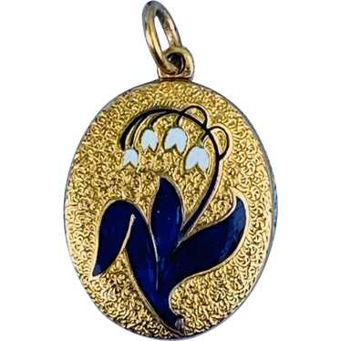 Gold and Enamel Memorial Locket, Lilies, Victorian - image 1