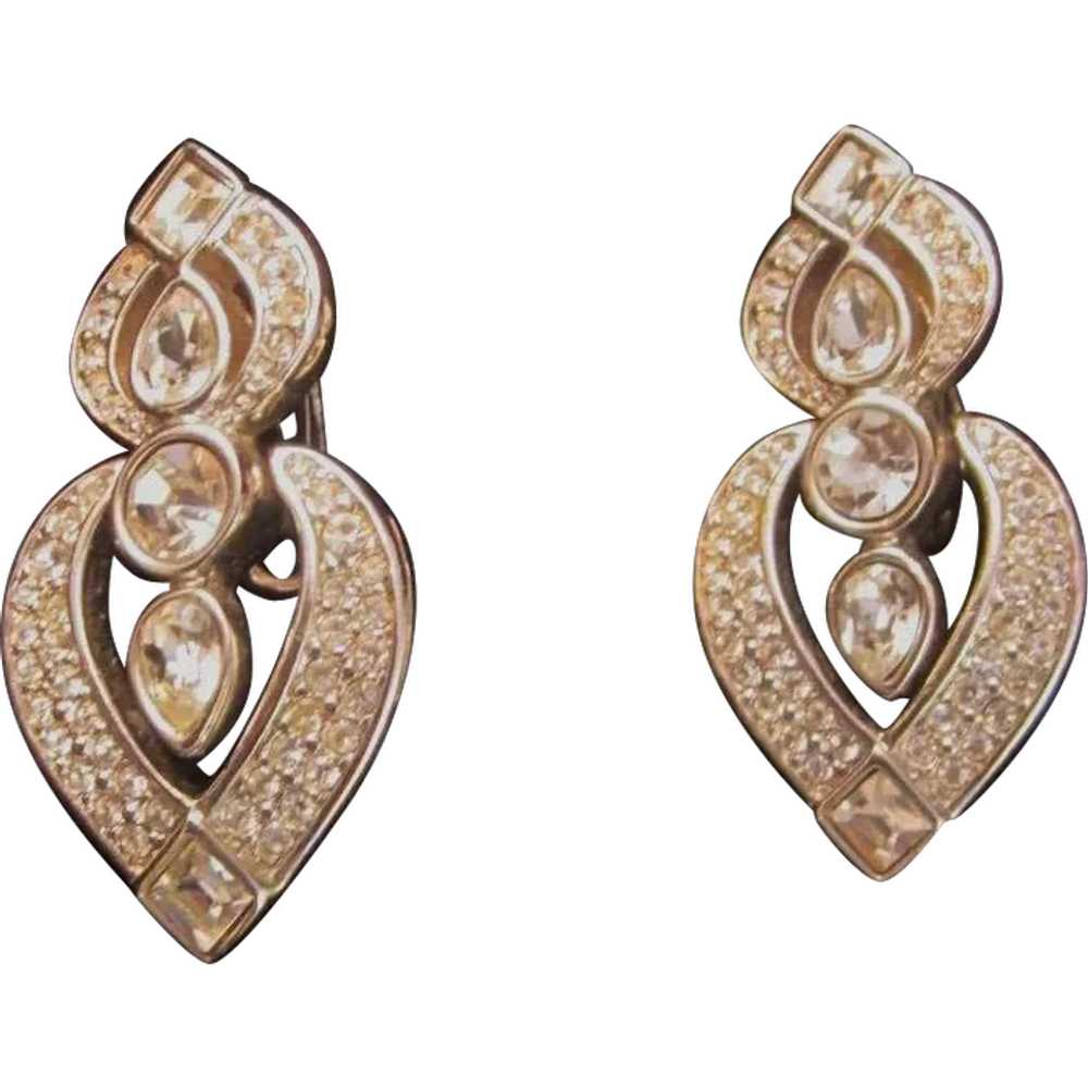 Vintage Rhinestone  clip on Earrings - image 1