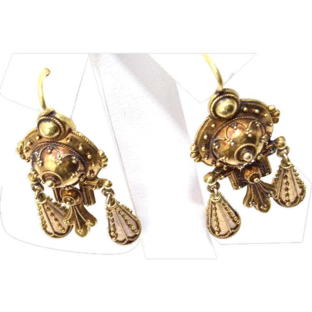 Antique French Etruscan Revival 18 Karat Gold Ear… - image 1