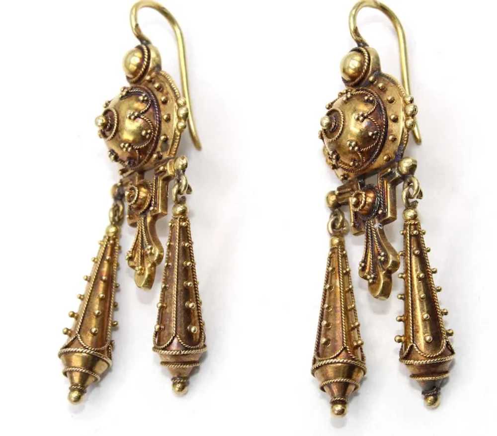 Antique French Etruscan Revival 18 Karat Gold Ear… - image 2