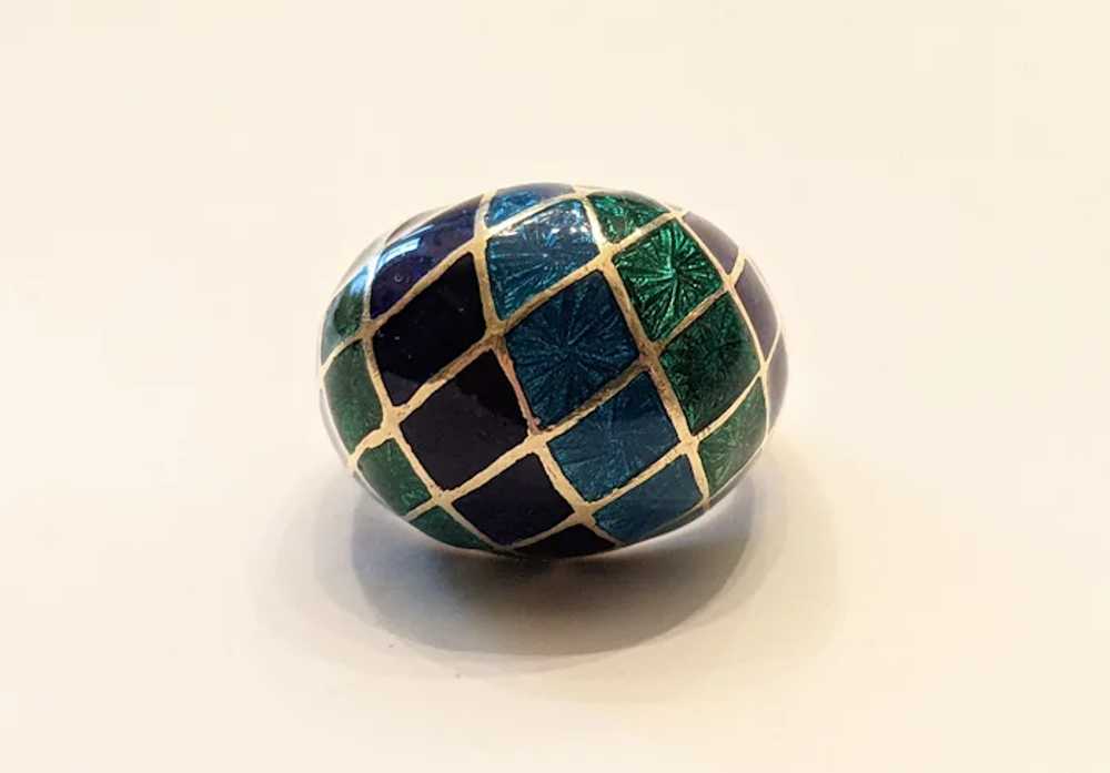 Vintage Blue  And Green Enamel Dome Ring - image 2