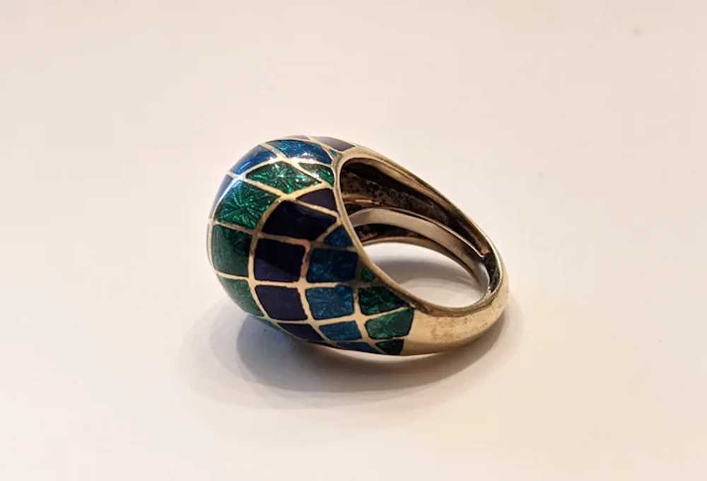 Vintage Blue  And Green Enamel Dome Ring - image 3