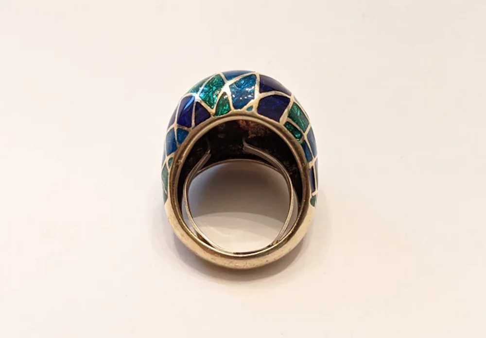Vintage Blue  And Green Enamel Dome Ring - image 4