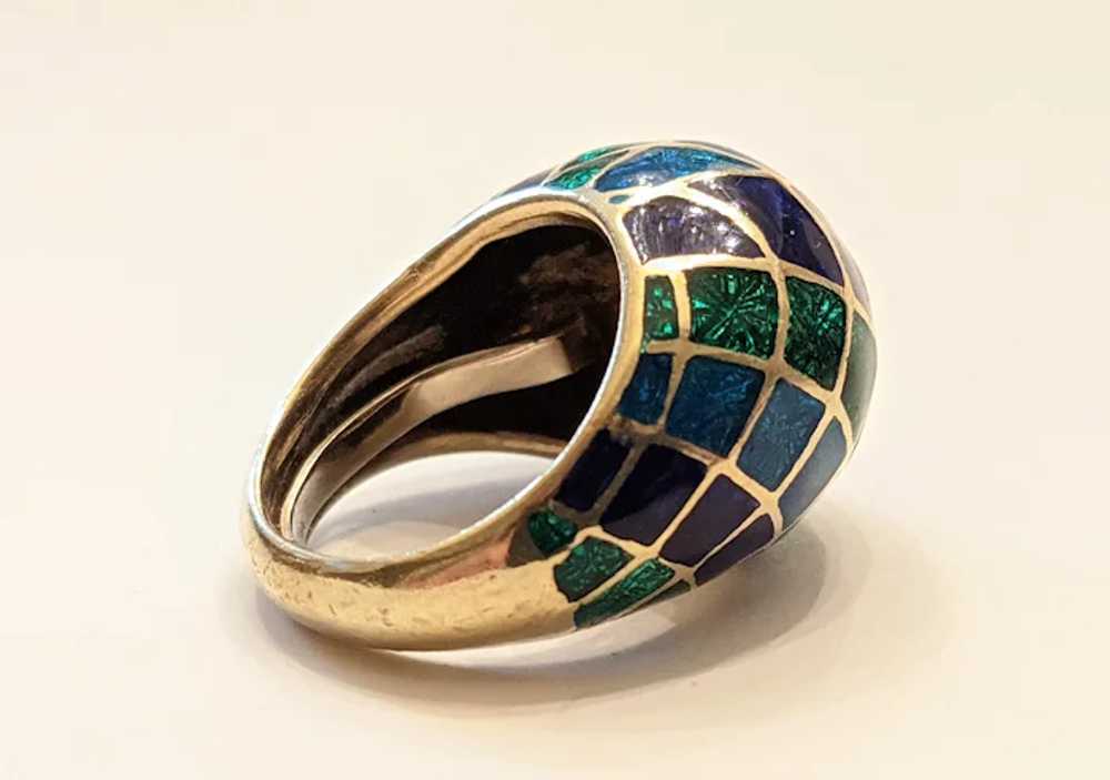 Vintage Blue  And Green Enamel Dome Ring - image 6