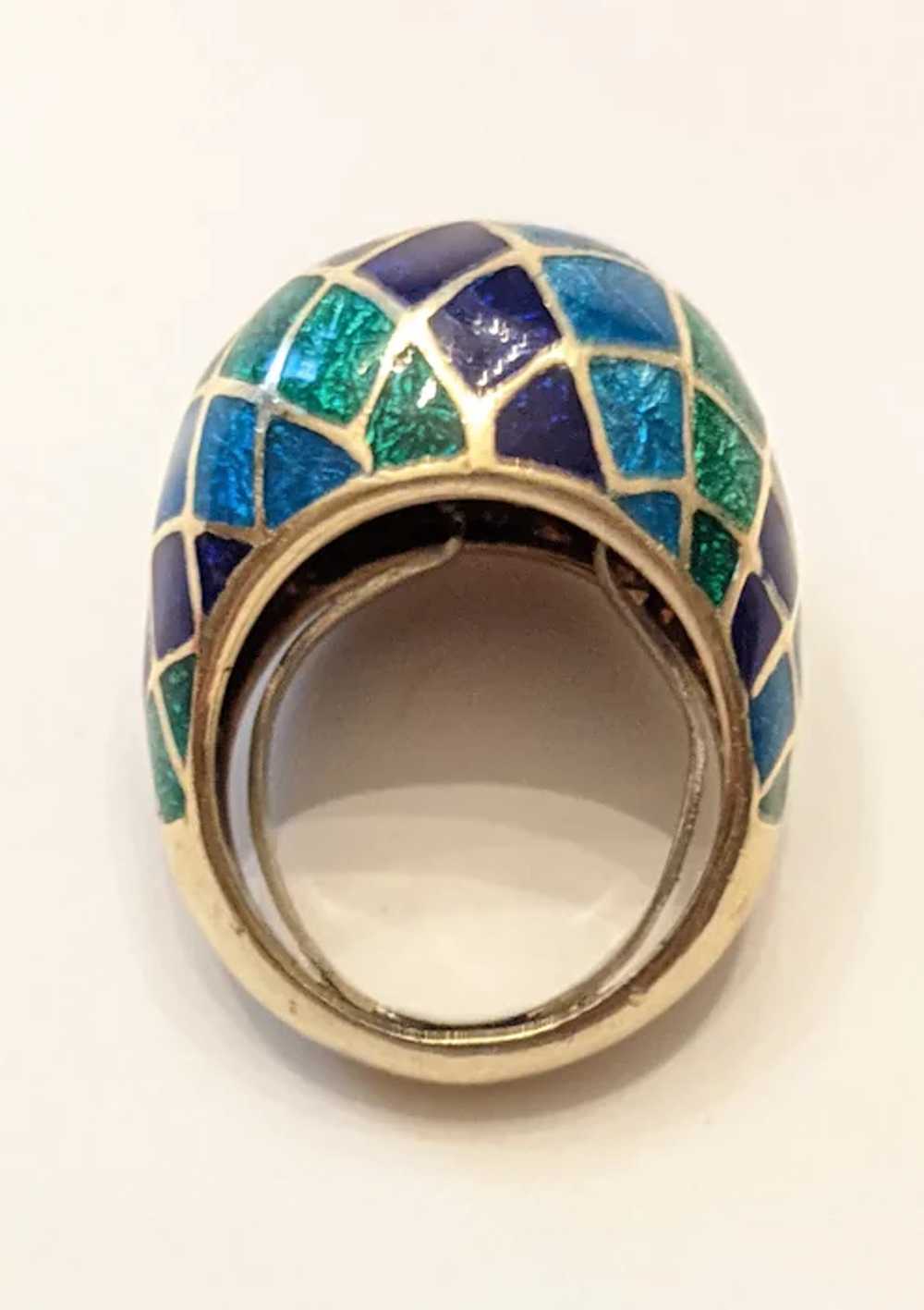 Vintage Blue  And Green Enamel Dome Ring - image 7