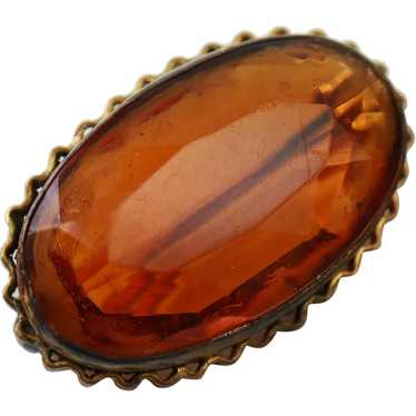 Deep Citrine Glass Oval Rolled Gold Plate Pin - image 1