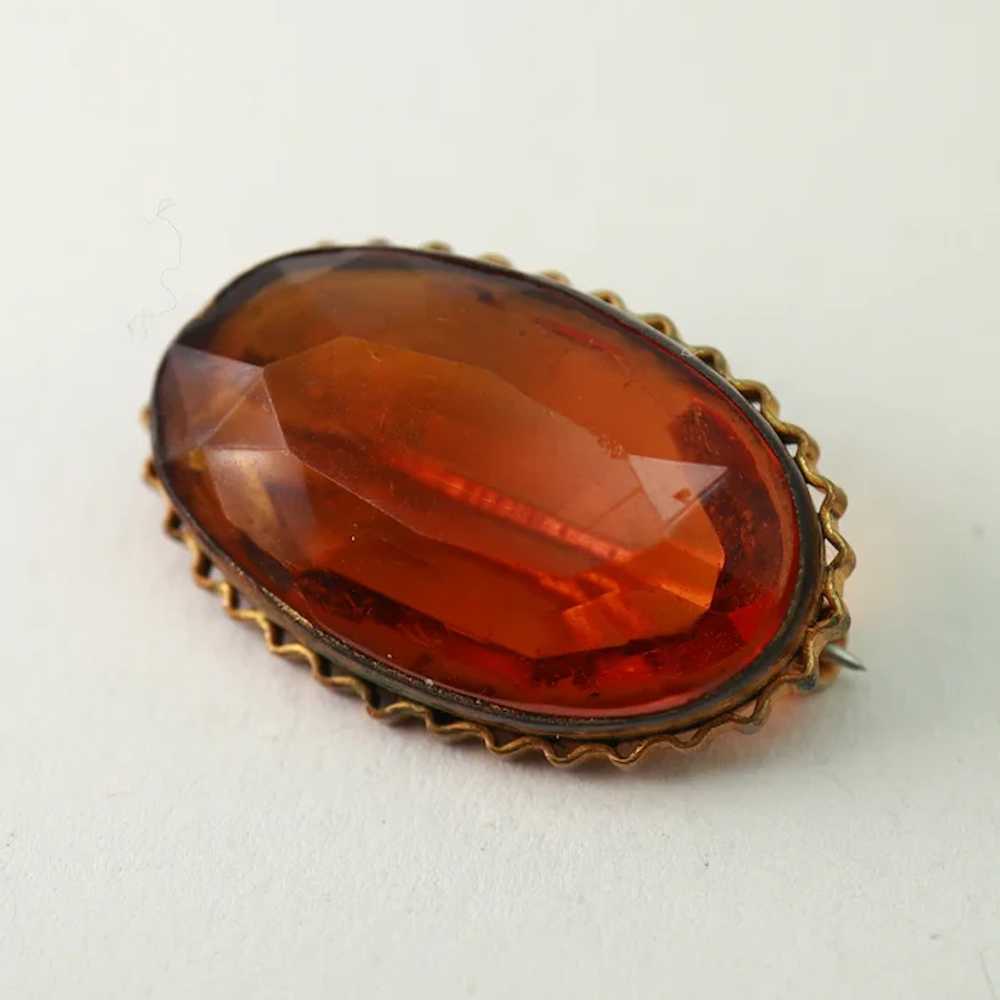 Deep Citrine Glass Oval Rolled Gold Plate Pin - image 2