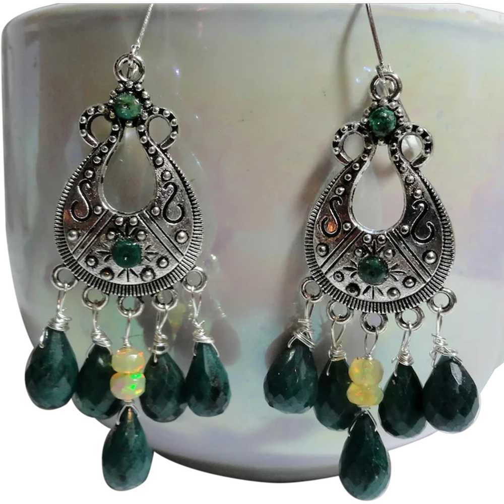 JFTS Emerald & Ethiopian Opal Chandelier Earrings - image 1