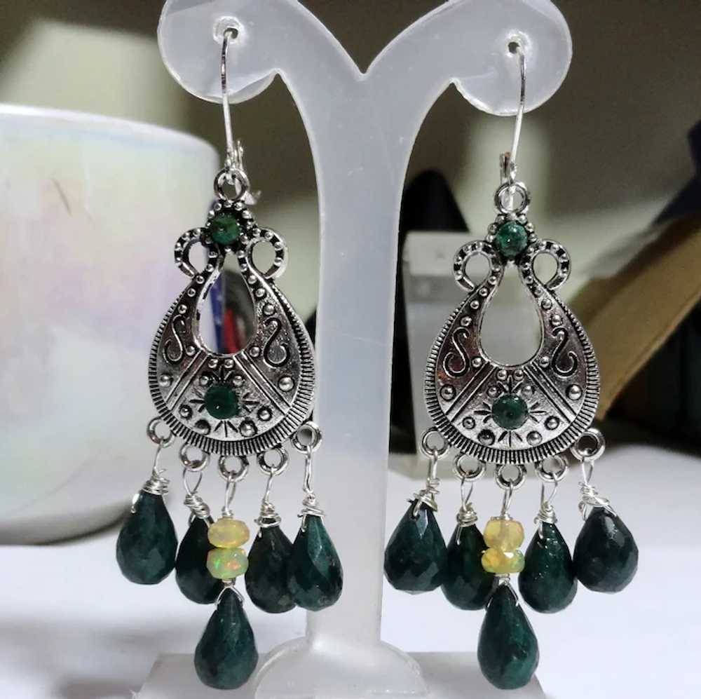 JFTS Emerald & Ethiopian Opal Chandelier Earrings - image 3