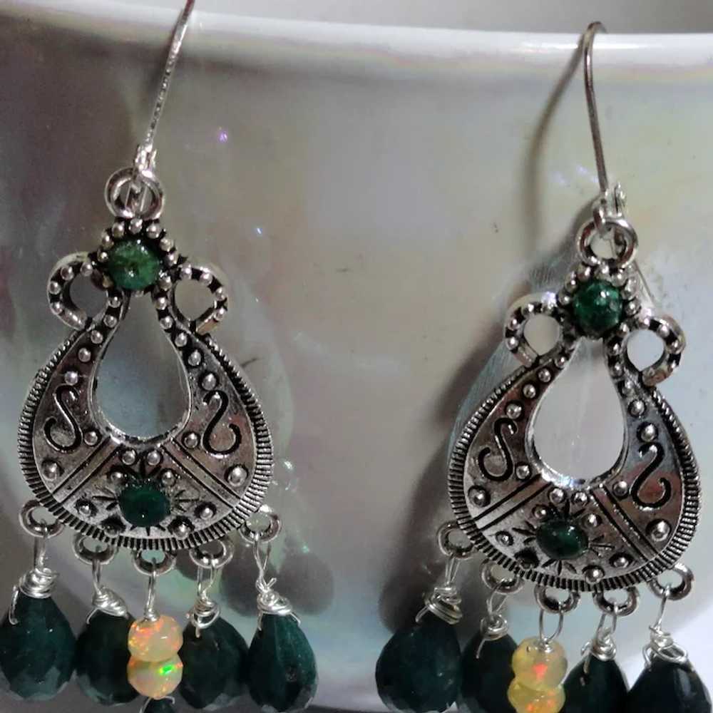 JFTS Emerald & Ethiopian Opal Chandelier Earrings - image 4