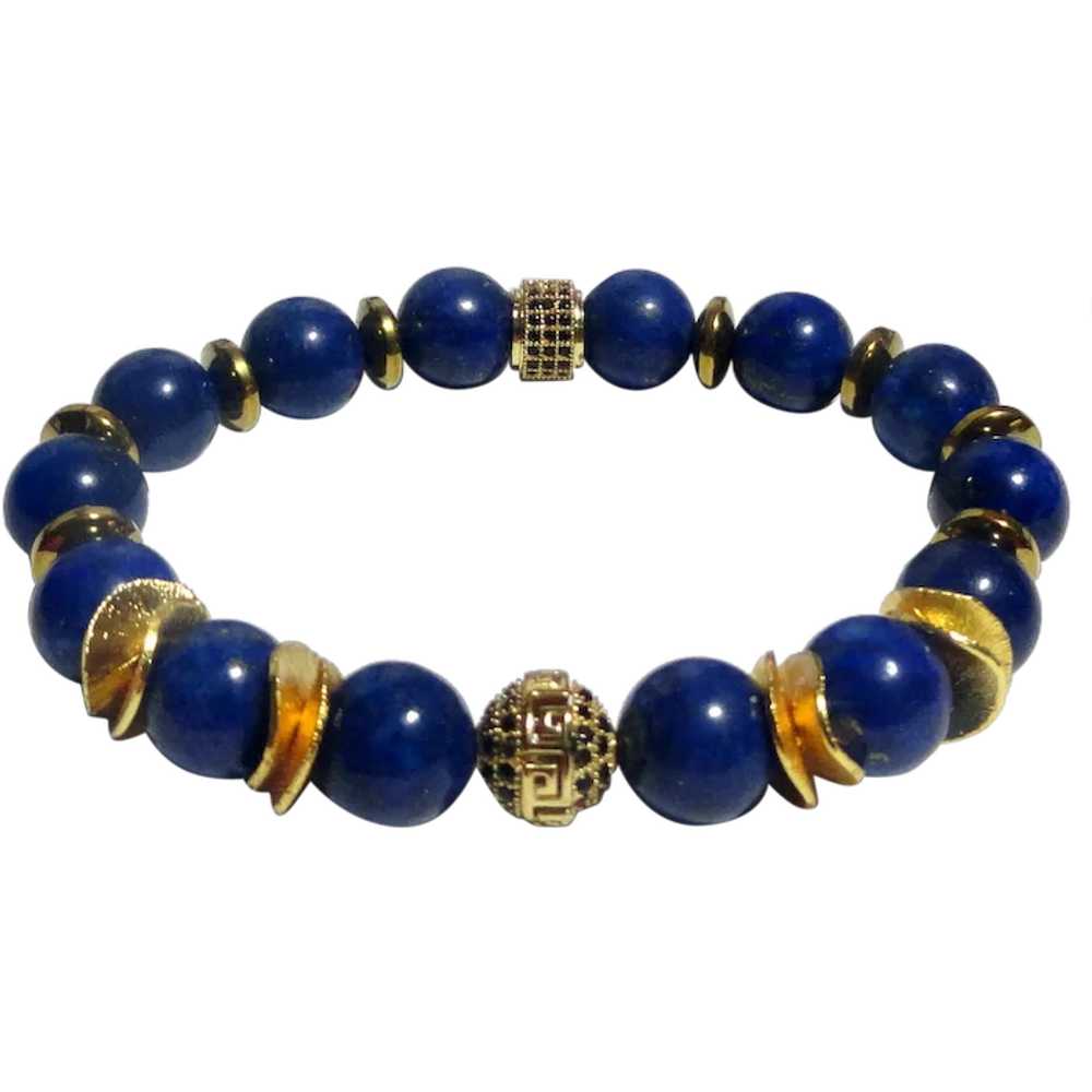 JFTS Womens Lapis Lazuli Gold Plated Stretch Brac… - image 1