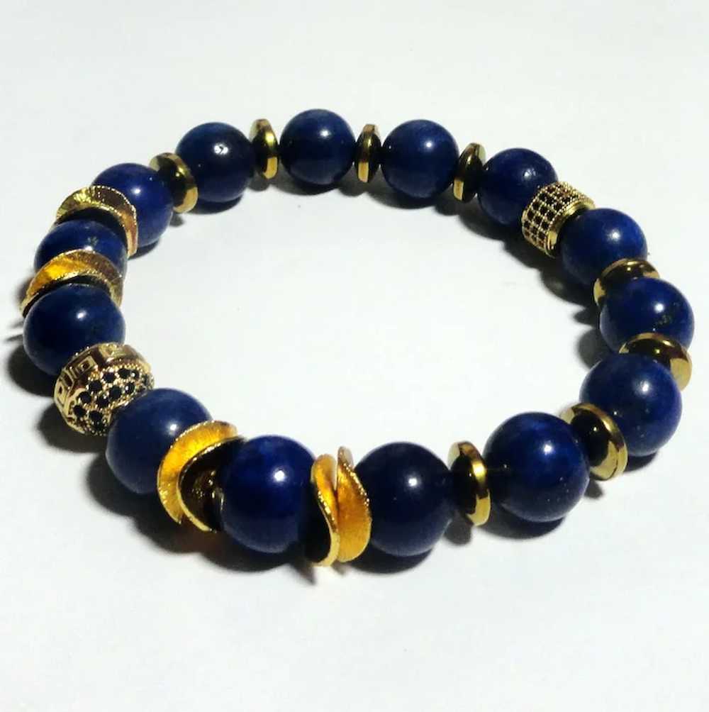 JFTS Womens Lapis Lazuli Gold Plated Stretch Brac… - image 2