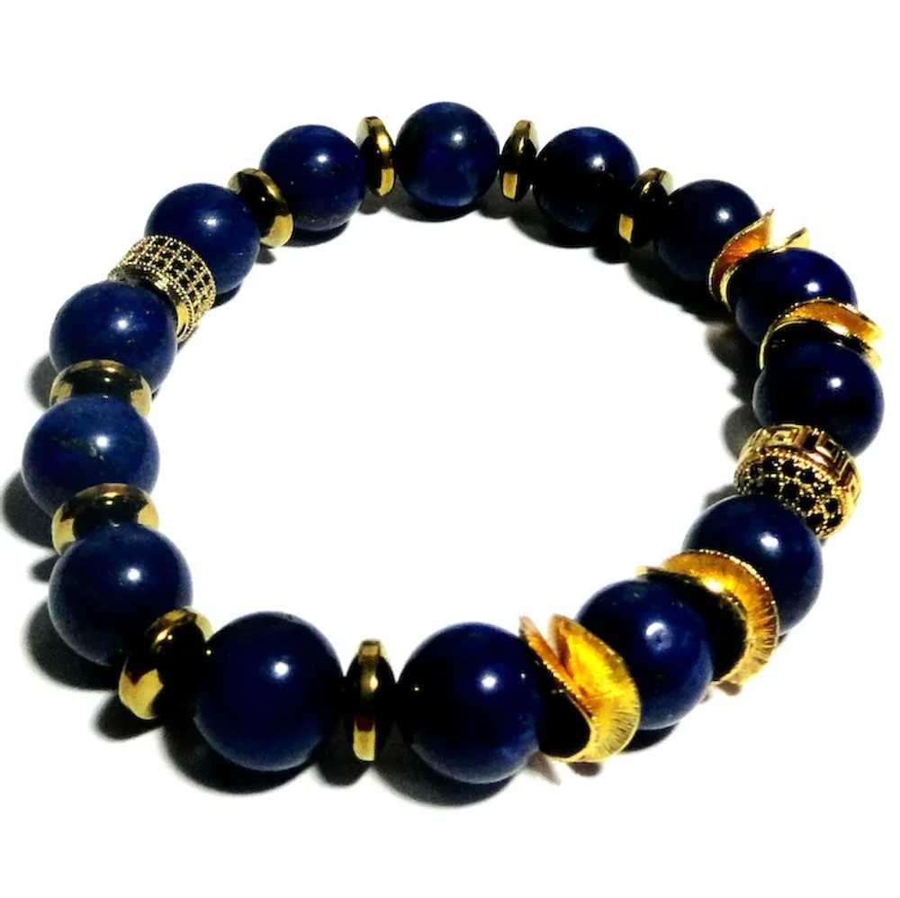 JFTS Womens Lapis Lazuli Gold Plated Stretch Brac… - image 3