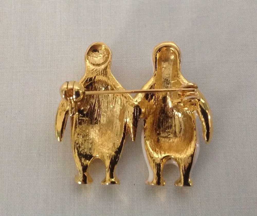 Charming twin gold tone penguins in glittering rh… - image 2