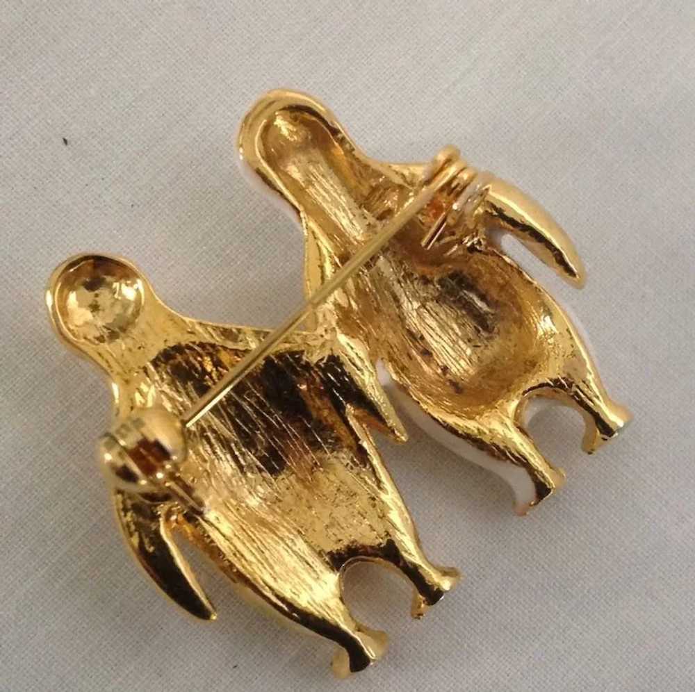 Charming twin gold tone penguins in glittering rh… - image 3