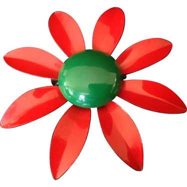 Red and Green Enamel Flower Pin