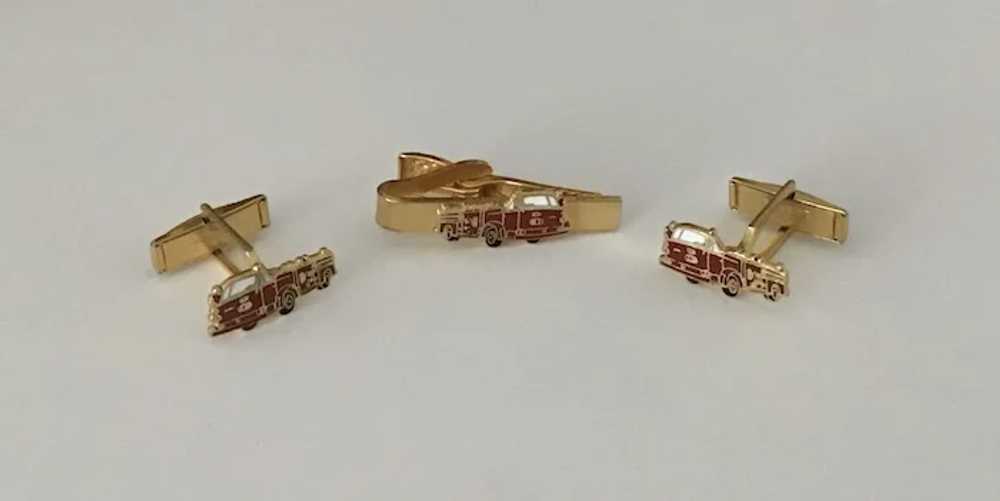 Vintage Fire Engine Tie Bar and Cuff Links Hook-F… - image 3
