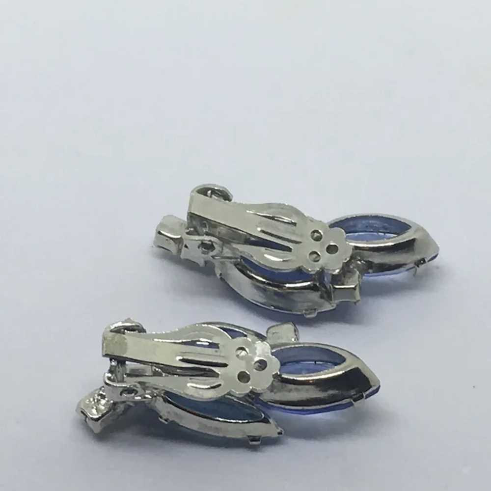 Blue Rhinestone Earrings Clip-Back Mid-Century - image 10