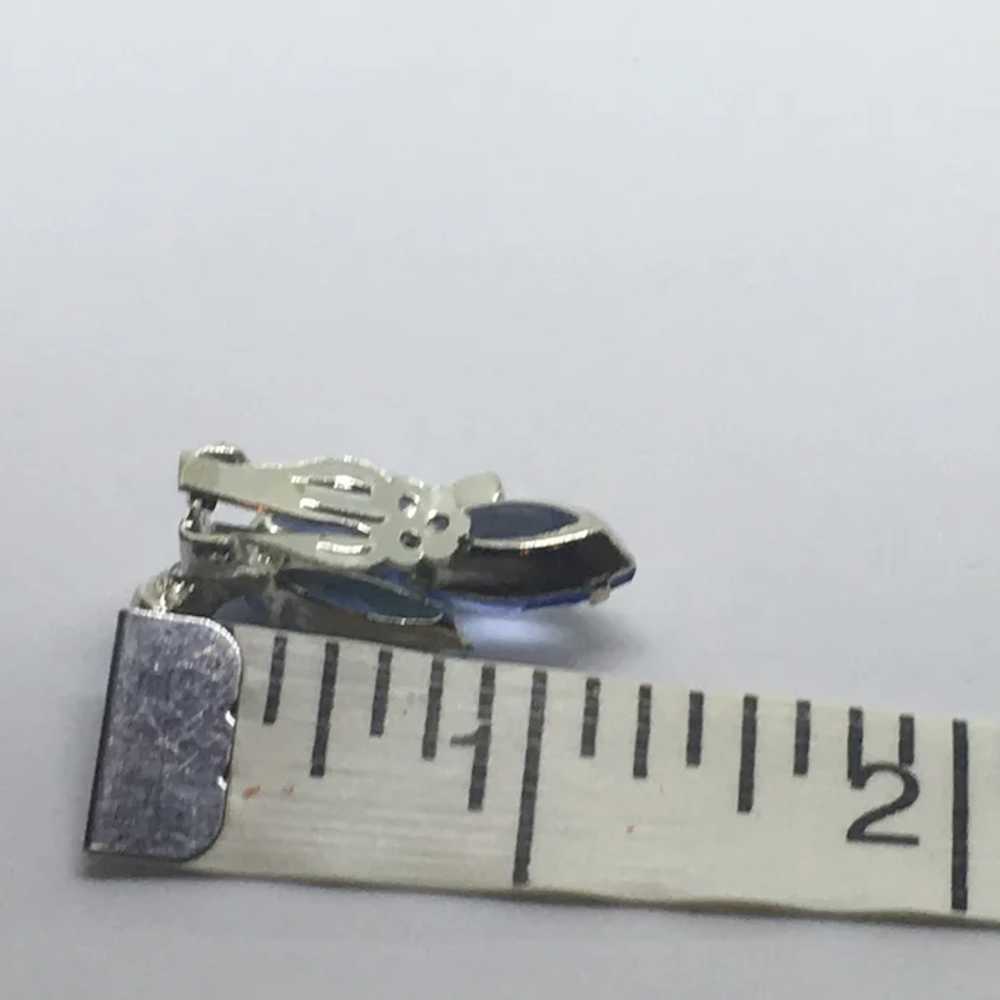 Blue Rhinestone Earrings Clip-Back Mid-Century - image 11