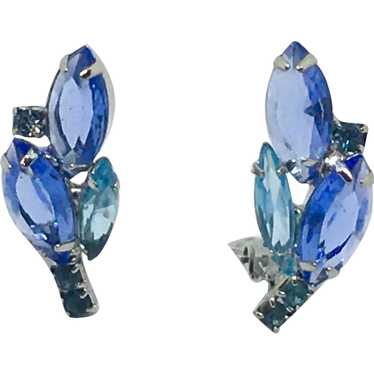 Blue Rhinestone Earrings Clip-Back Mid-Century - image 1