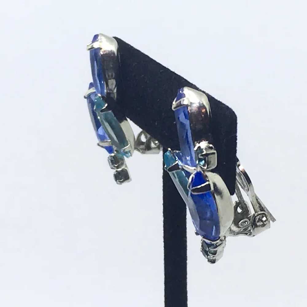 Blue Rhinestone Earrings Clip-Back Mid-Century - image 2