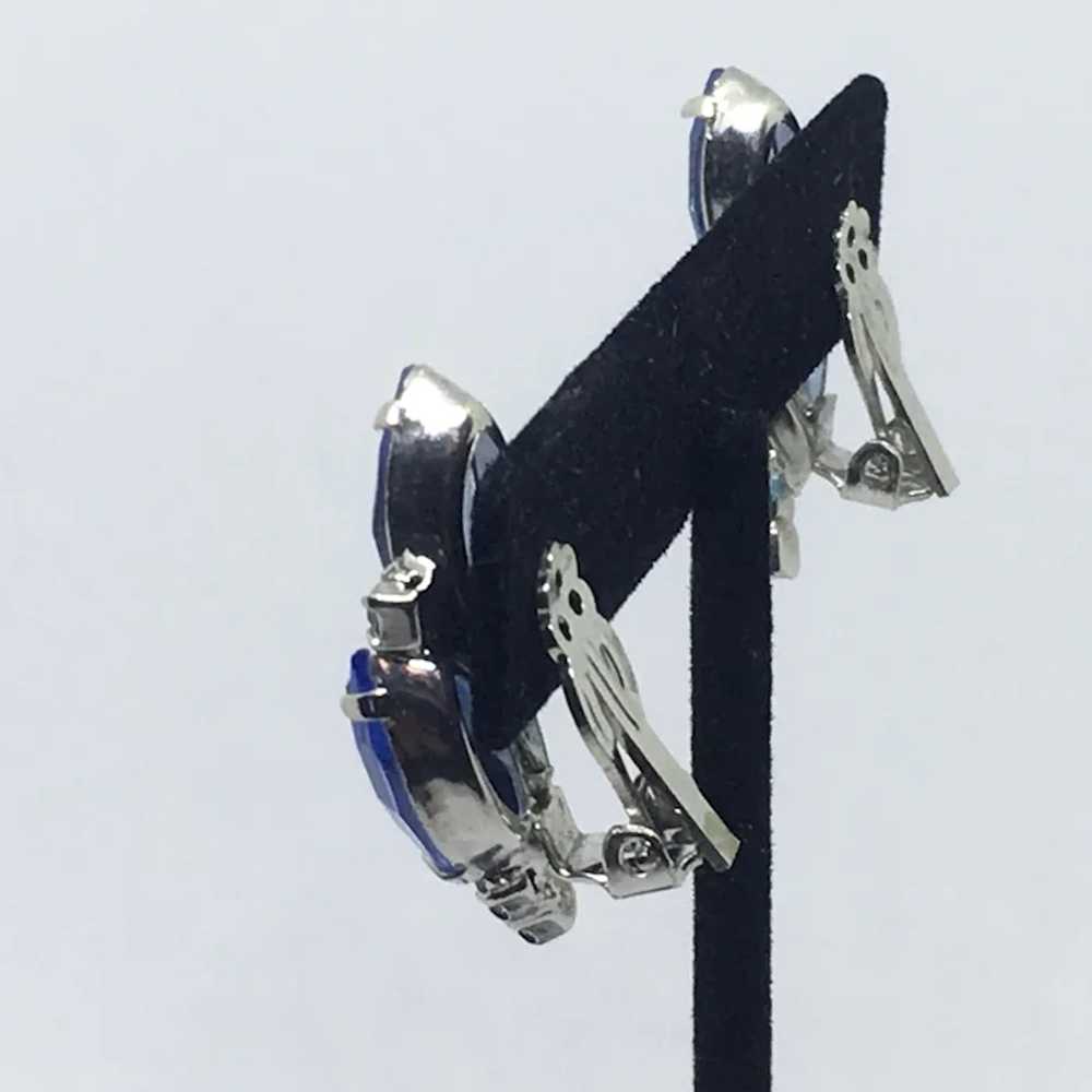 Blue Rhinestone Earrings Clip-Back Mid-Century - image 3
