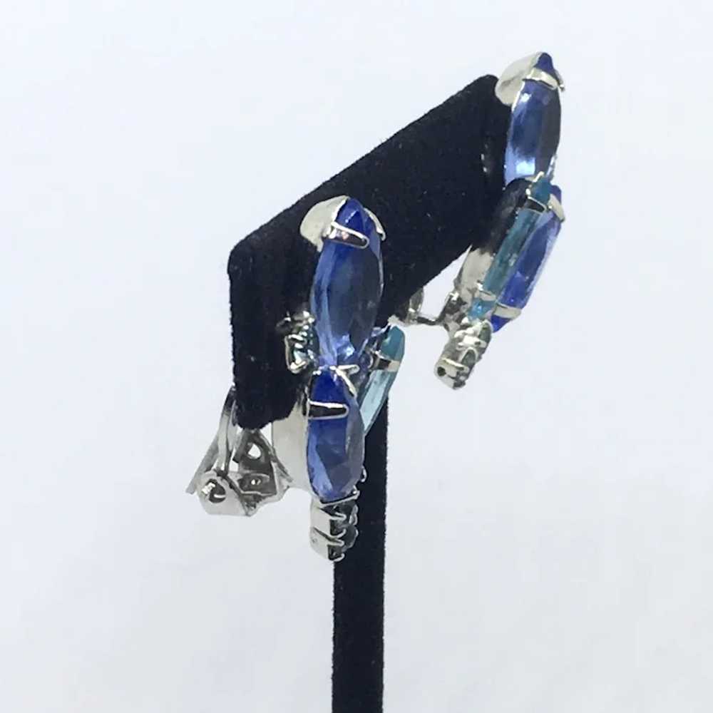 Blue Rhinestone Earrings Clip-Back Mid-Century - image 6