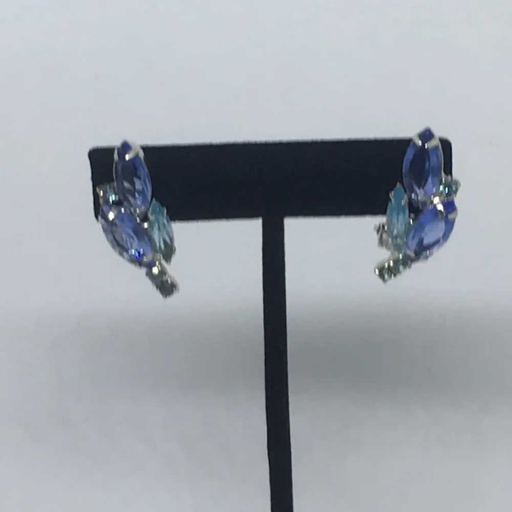 Blue Rhinestone Earrings Clip-Back Mid-Century - image 7